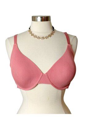 Jessica Simpson 40D Pink Lightly Lined Perfect Fit Lace Underwire Ribbed Comfy